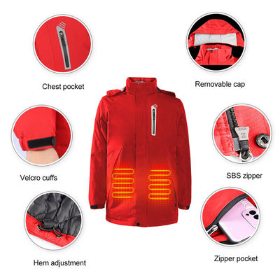 Lavé à la machine Rechargeable Hommes Femmes 4 Zones de chauffage Électrique Hooded Jacket d'hiver chauffé