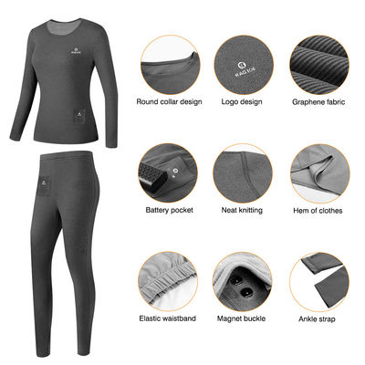 Costume en deux pièces de chauffage de sous-vêtements longs thermiques de couches de base de batterie femelle d'hiver