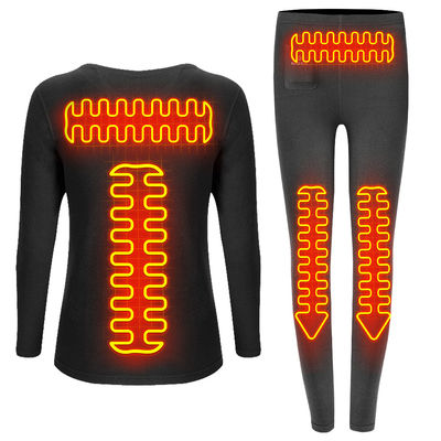Costume en deux pièces de chauffage de sous-vêtements longs thermiques de couches de base de batterie femelle d'hiver